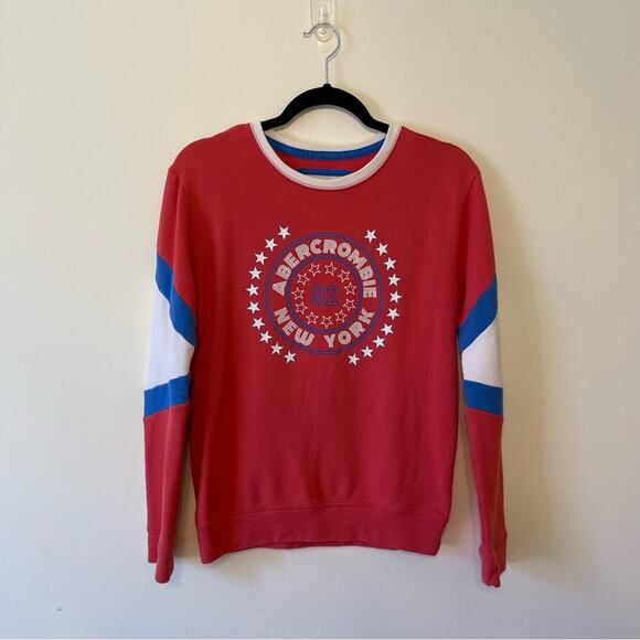 Abercrombie & Fitch XS long sleeve t-shirt soft cozy peach star NY sporty stripe - Picture 1 of 8